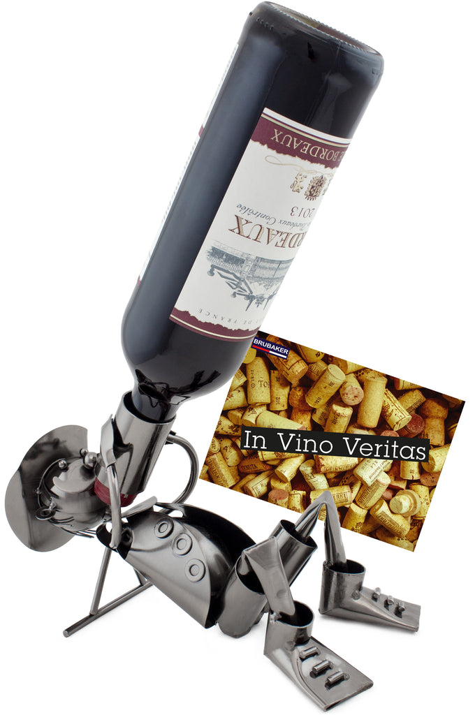 BRUBAKER Wine Bottle Holder "Cowboy" - Metal Sculpture - Wine Rack Decor - Tabletop - With Greeting Card