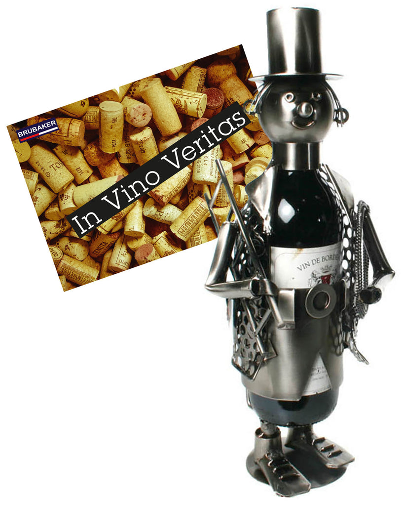 BRUBAKER Wine Bottle Holder "Chimney Sweeper" - Metal Sculpture - Wine Rack Decor - Tabletop - With Greeting Card