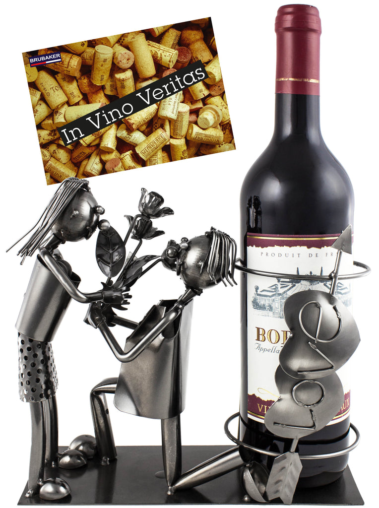 BRUBAKER Wine Bottle Holder "Marriage Proposal" - Metal Sculpture - Wine Rack Decor - Tabletop - With Greeting Card