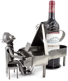 BRUBAKER Wine Bottle Holder 'Grand Piano' - Table Top Metal Sculpture - with Greeting Card