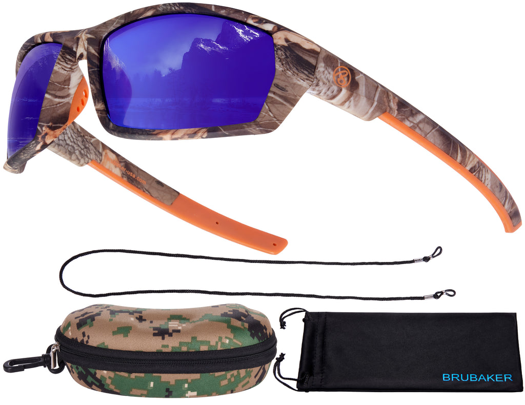 BRUBAKER Polarized Sunglasses - Camouflage - for Fishing, Hunting, Cycling & Outdoor Sports - UV400 Protection - Camo Frame for Men and Women - Colored Lenses