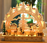 BRUBAKER 3D LED Candle Arch - Winter Landscape with Village - LED Lighting - Natural Wood 10.8 x 9.7 x 3.4 Inches - Hand Painted