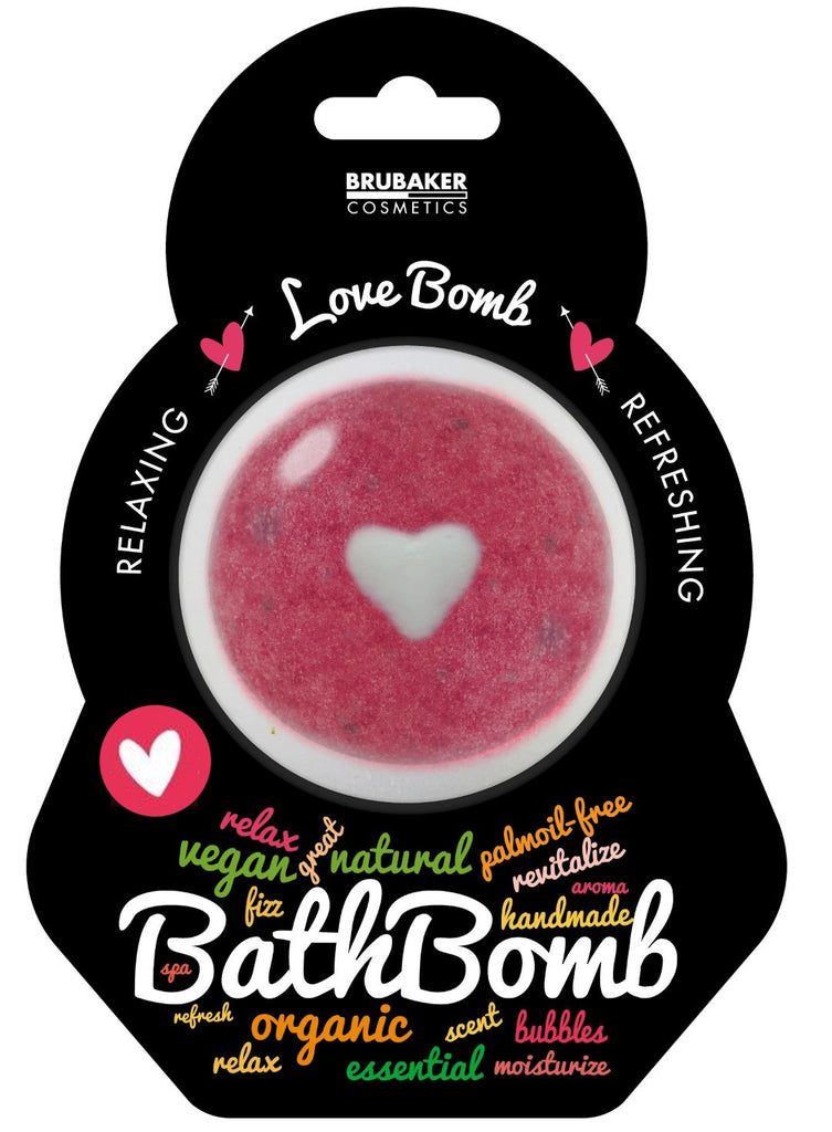 BRUBAKER Huge Handmade Fizzing Bath Bomb "Love" - Bath Fizzer - All Natural, Vegan, Organic Ingredients
