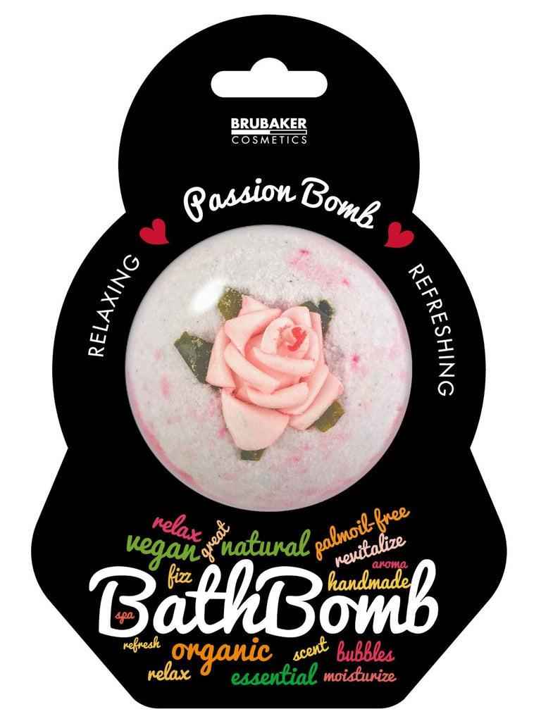 BRUBAKER Huge Handmade Fizzing Bath Bomb "Passion" - Bath Fizzer - All Natural, Vegan, Organic Ingredients