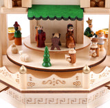 BRUBAKER Wooden Christmas Pyramid 19.3 Inches - Nativity Play - 4 Tier Carousel with 4 Golden Metal Candle Holders - Natural Wood - Hand Painted Figures