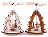 BRUBAKER Set of 2 Wooden Christmas Pyramids 1-Tier Carousel - 2 Motifs: Angel and Nativity - Wooden Pine Tree Pyramids - Each 3.1 x 4.5 Inches