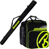 BRUBAKER Set of  Cross-Country Ski Bag and Boot Bag XC Touring Champion - For 1 Pair of Skis + Poles + Boots + Helmet -  Black / Neon Yellow