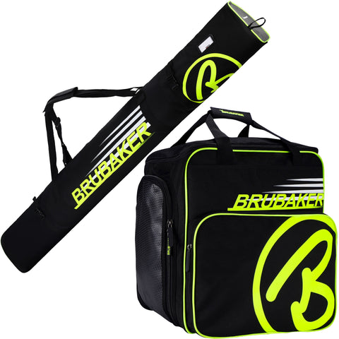 BRUBAKER Ski Bag Combo – Boot & Ski Bag Set, Fits Skis Up To 190cm, Gray/Black, Durable Polyester, Winter Sports Gear
