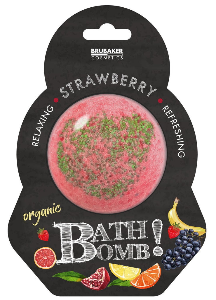 BRUBAKER Huge Handmade Fizzing Bath Bomb "Strawberry" - Bath Fizzer - All Natural, Vegan, Organic Ingredients