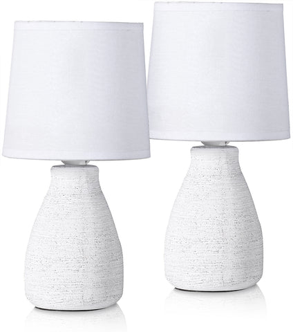 BRUBAKER Table or Bedside Lamps - White - Ceramic Base In Stone Finish - 11 Inches - Pack of 1 or 2