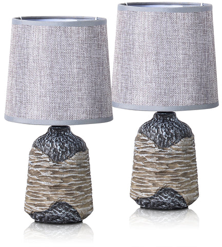 BRUBAKER Table or Bedside Lamps - Gray/Dark Gray - Ceramic Base In Two-Tone Stone Finish - 10.8 Inches - Pack of 1 or 2