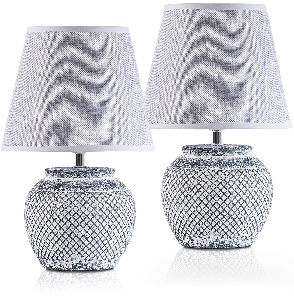 BRUBAKER Table or Bedside Lamps - White - Ceramic Base In Two-Tone Vintage Finish - 11.8 Inches - Pack of 1 or 2