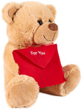 BRUBAKER Teddy Plush Bear with Red Envelope - For You - 9.84 Inches - Cuddly Toy - Stuffed Animal - Brown