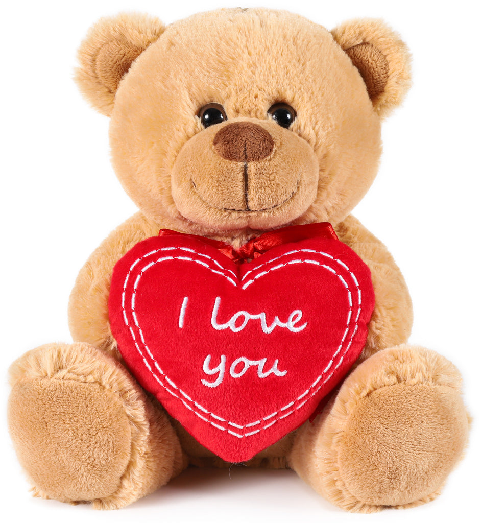 BRUBAKER Teddy Plush Bear With Red Heart - I Love You - 9.84 Inches - Cuddly Toy - Stuffed Animal - Brown