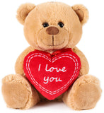 BRUBAKER Teddy Plush Bear With Red Heart - I Love You - 9.84 Inches - Cuddly Toy - Stuffed Animal - Brown