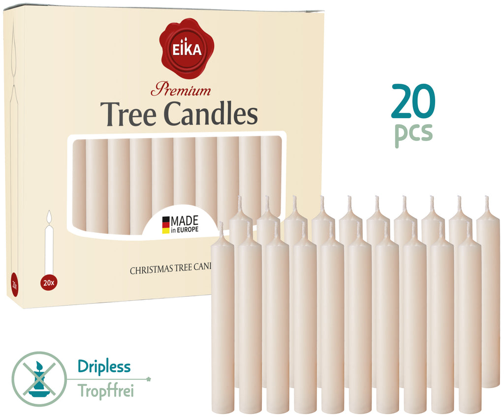 Eika Premium Christmas Tree Candles - Set of 20 Traditional Christmas Wax Candles for Pyramids, Carousels & Chimes - Made in Europe - Solid Colored - Champagne