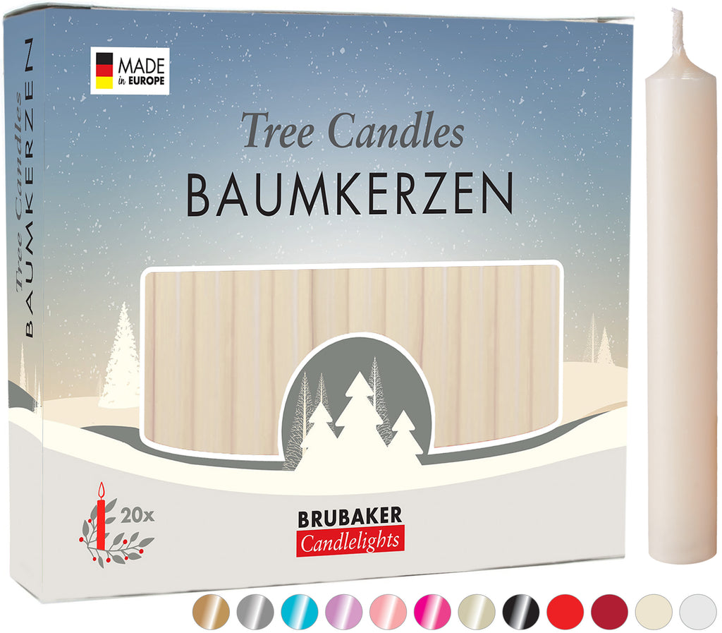 BRUBAKER Christmas Tree Candles for Pyramids & Chimes - Champagne - Pack of 20 in a Gift Box