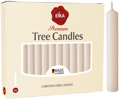 Eika Premium Christmas Tree Candles - Set of 20 Traditional Christmas Wax Candles for Pyramids, Carousels & Chimes - Made in Europe - Solid Colored - Champagne