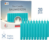 BRUBAKER Tree Candles - Pack of 20 - Turquoise - 3¾ x ½ Inches - Made in Europe - Christmas Wax Candles for Pyramids, Carousels & Chimes