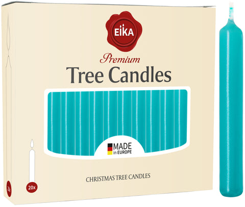 Eika Premium Christmas Tree Candles - Set of 20 Traditional Christmas Wax Candles for Pyramids, Carousels & Chimes - Made in Europe - Turquoise Metallic