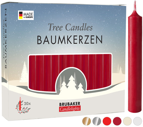 BRUBAKER Christmas Tree Candles for Pyramids & Chimes - Dark Red - Pack of 20 in a Gift Box