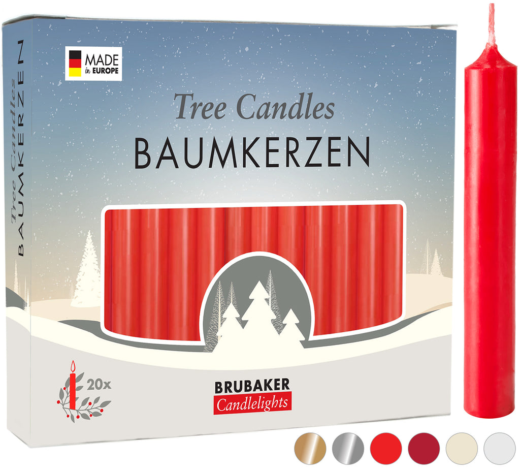 BRUBAKER Christmas Tree Candles for Pyramids & Chimes - Red - Pack of 20 in a Gift Box