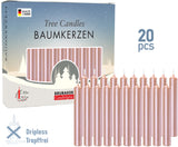 BRUBAKER Tree Candles - Pack of 20 - Rose Gold - 3¾ x ½ Inches - Made in Europe - Christmas Wax Candles for Pyramids, Carousels & Chimes