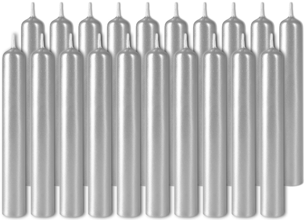 BRUBAKER Mini Taper Candles 20 pcs - Silver - 3.75 x 0.5 Inches Unscented Candles for Rituals, Spells, Witchcraft, Wedding, Home Decor and Party