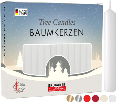 BRUBAKER Christmas Tree Candles for Pyramids & Chimes - White - Pack of 20 in a Gift Box