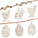 BRUBAKER 24-Piece Decorative Easter Pendants - About 2.4 Inches - Easter Eggs, Bunnies and Chickens Deco Hanger - Wooden Deco for DIY Crafts Easter Parties or Other Spring Decorations
