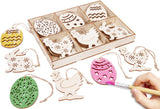 BRUBAKER 24-Piece Decorative Easter Pendants - About 2.4 Inches - Easter Eggs, Bunnies and Chickens Deco Hanger - Wooden Deco for DIY Crafts Easter Parties or Other Spring Decorations