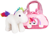 BRUBAKER Rainbow Plush Unicorn in Handbag - 8 Inches - Soft Toy in Bag - Cuddly Toy - Stuffed Animal - Pink